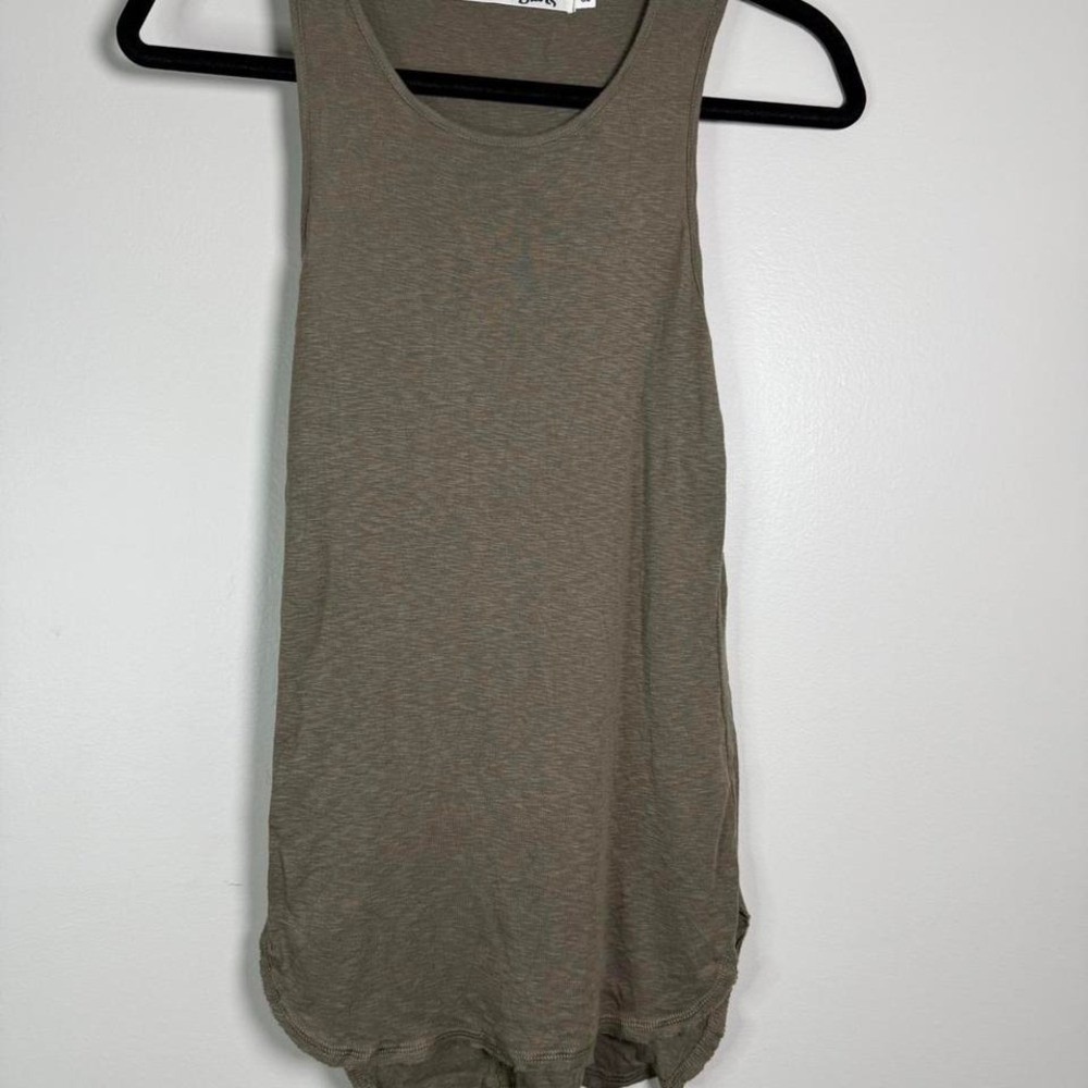Michael Stars Women OS Slub Knit Scoop Neck Tank Top Brown Raw Edge Seam Hem Y2K
